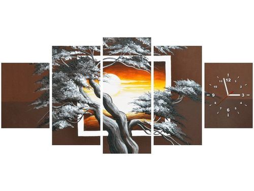 70CM 150CM ZEGAR 5 ELEM DRZEWO TLE ZACHODZĄCEGO SŁOŃCA DRUK OBRAZ na Arena.pl