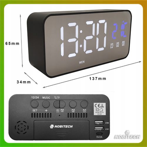 BUDZIK ZEGAR ELEKTRONICZNY LED GŁOŚNY STOJĄCY TEMPERATURA DATA + KABEL na Arena.pl