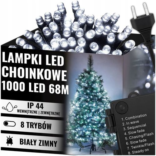 LAMPKI CHOINKOWE ŚWIĄTECZNE 1000LED ZEWNĘTRZNE WEWNĘTRZNE BIAŁE ZIMNE 68M na Arena.pl