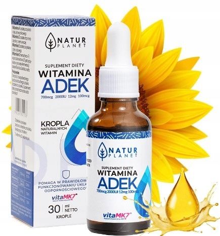 Witamina ADEK A D3 E K2 MK-7 / D3 z LANOLINY WYSOKA DAWKA 30ml NATUR PLANET na Arena.pl