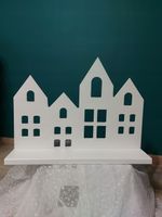 Stroik drewniane 4 domki biały ozdoba święta