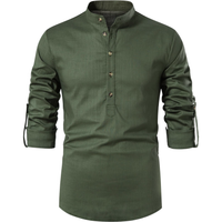 Koszula męska bawełniana ze stójką slim fit vintage zielona XXL letnia