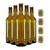 15x butelki na wino 750 ml BORDEAUX BRĄZOWE z korkiem aglomerowanym