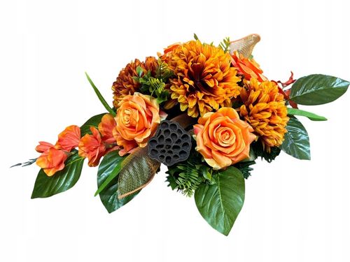 Stroik na cmentarz RÓŻE, komplet z flakonem CHRYZANTEMY bukiet do wazonu na Arena.pl