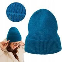 CZAPKA DAMSKA ZIMOWA CIEPŁA GRUBA NIEBIESKA MORSKA MIĘKKA ANGORA