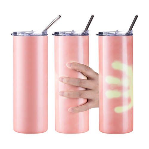 Kubek 600 ml ze słomką do sublimacji - zmieniający kolor pod wpływem ciepła z pomarańczowego na zółty na Arena.pl