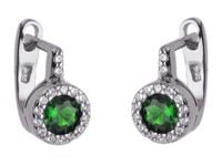Eleganckie srebrne klasyczne wiszące okrągłę kolczyki szmaragd białe cyrkonie srebro 925 K2599