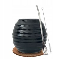Zestaw Czarna Tykwa Kubek do Yerba Mate + Bombilla 21cm INOX i GRATIS!