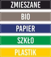 NAKLEJKI SEGREGACJA ŚMIECI 5 SZT NA ŚMIETNIK KOSZ WODOODPORNE 20x5,5 cm