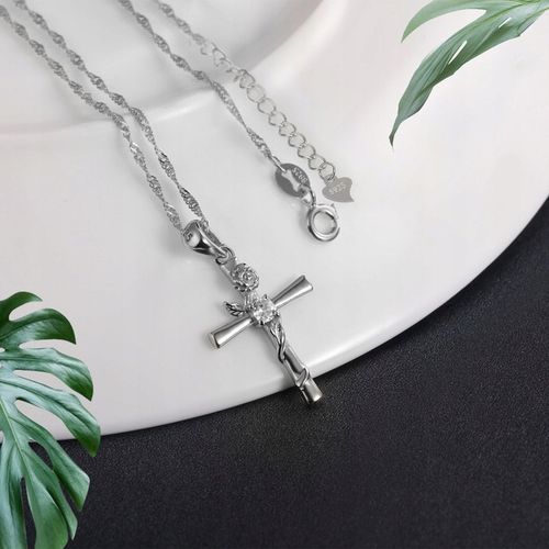 NASZYJNIK SREBRNY KRZYŻYK KRZYŻ ŁAŃCUSZEK DAMSKI KOMUNIA SREBRO PRÓBA 925 na Arena.pl