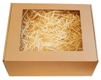 Pudełko Fasonowe z okienkiem 25 x 20 x 10 cm + Wełna Drzewna