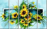 70CM 150CM OBRAZ 5 ELEM SŁONECZNIKI TURKUSIE ŚCIENNY