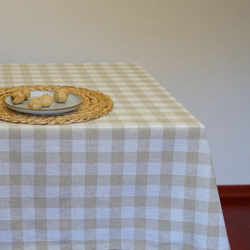 Len w beżową kratę Len biały Len beżowy na metry na Arena.pl