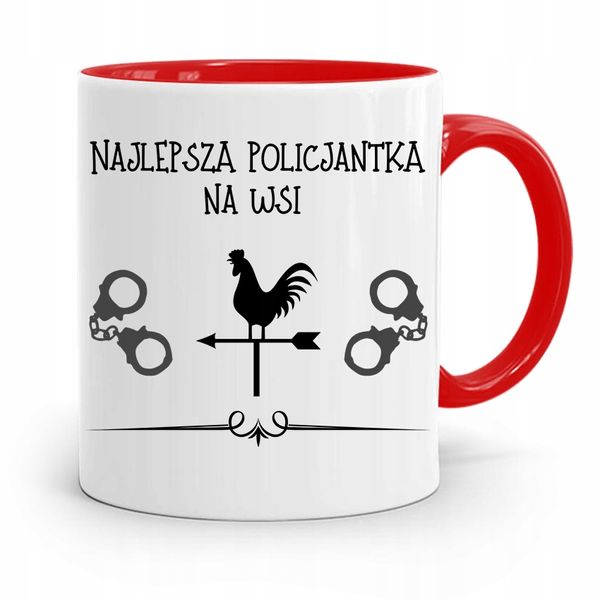 Kubek Czerwony Dla Najlepszej Policjantki Na Wsi Z Nadrukiem Ze Zdjęciem zdjęcie 1