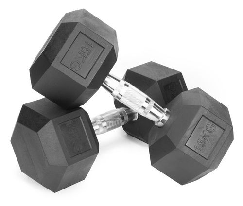 Hantle stałe 2x15kg żeliwne gumowane ZESTAW 30kg HEX do treningu SOLIDNE na Arena.pl