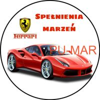 Opłatek na tort Urodziny Ferrari Auto Samochód Logo Bryka Fura Tekst Gratis