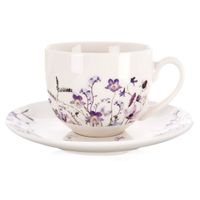 Filiżanka Kwiaty ze Spodkiem Porcelanowa do Picia Kawy Herbaty 260 ml