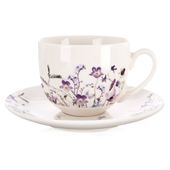 Filiżanka Kwiaty ze Spodkiem Porcelanowa do Picia Kawy Herbaty 260 ml
