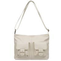 VERA PELLE torebka skórzana listonoszka duża z kieszeniami V648 kremowa