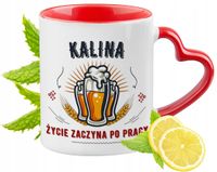 Dla Kaliny Kubek Czerwony Z Uszkiem W Kształcie Serca Na Prezent