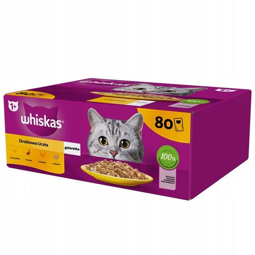 MOKRA KARMA DLA KOTA WHISKAS DROBIOWE SMAKI W GALARETCE 80x85G na Arena.pl