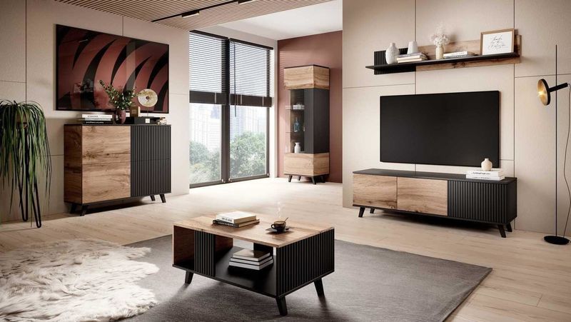 Witryna wąska Adre dąb wotan/ czarna zdjęcie 4