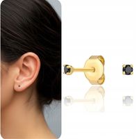 ZŁOTE KOLCZYKI 585 CZARNE KAMIENIE CYRKONIA WKRĘTKI MINIMALISTYCZNE SZTYFTY