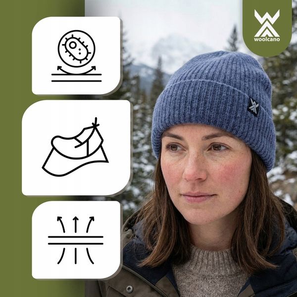 Czapka WOOLCANO MERINO 100% HAT0440 granatowy U zdjęcie 5