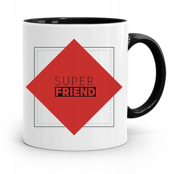 Kubek Czarny Dla Przyjaciela Super Friend Prezent Z Nadrukiem Ze Zdjęciem zdjęcie 1