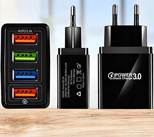 SZYBKA ŁADOWARKA SIECIOWA 4X USB QC 3.0 KABEL 3W1 LIGHTNING MICRO-USB USB C na Arena.pl