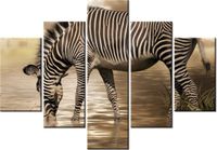 70 100CM OBRAZ 5 ELEM ZEBRA WODOPOJU DRUK PŁÓTNO