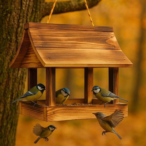 Karmnik dla ptaków + ziarno pokarm duży drewniany budka solidny XXL na Arena.pl