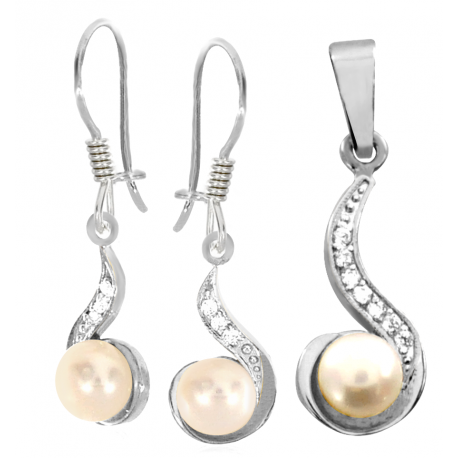 SREBRNY KOMPLET Z PERŁAMI SREBRO PRÓBY 925 na Arena.pl