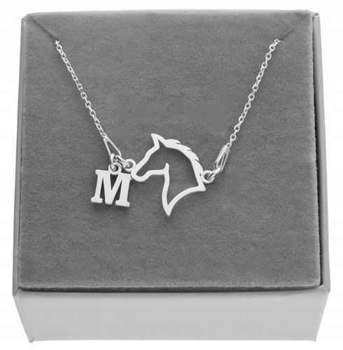 Srebrny naszyjnik głowa konia koń konik litera LITERKA PUDEŁKO SREBRO 925 na Arena.pl