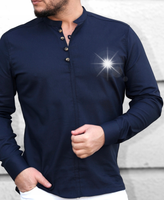 KOSZULA MĘSKA ZE STÓJKĄ SLIM FIT GRANATOWA- ELEGANCKA CASUAL ROZMIAR L