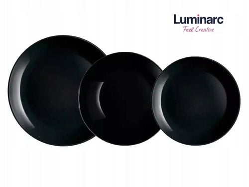 Serwis Obiadowy Talerze Komplet Zestaw OKRĄGŁE 18el CZARNE LUMINARC TZ44 na Arena.pl