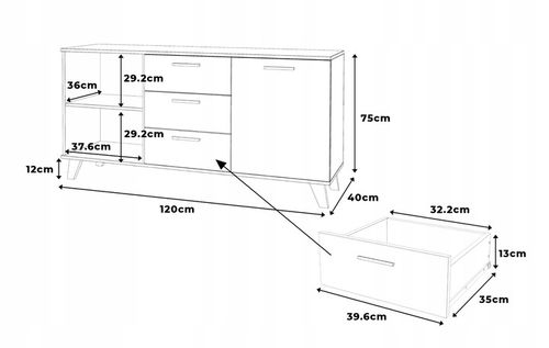 Komoda BIAŁA 3 Szuflady Duża Pojemna Szafka OSLO 120cm Styl na Arena.pl