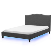 Łóżko kolorowy LED tapicerowane 180 x 200 cm szare MONTPELLIER