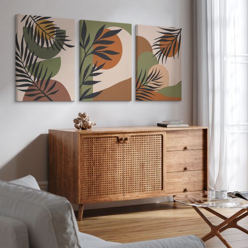 OBRAZY NA ŚCIANĘ SET ABSTRAKCJA LIŚCIE PALMOWE NATURA STYL BOHO 90cm x 40cm na Arena.pl