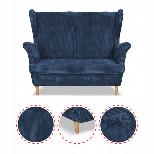 Zestaw wypoczynkowy uszak Bonito sofa fotele pufy Family Meble granatowy na Arena.pl