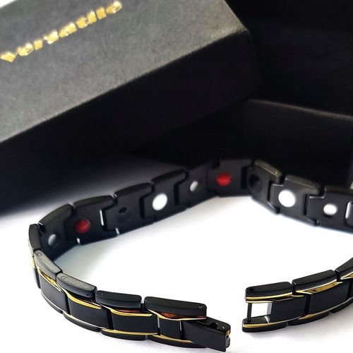 Bransoletka magnetyczna męska zdrowotna CZARNO-ZŁOTA 21cm Prezent Versatile na Arena.pl