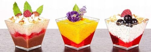 ORYGINALNE POJEMNIKI PUCHARKI KWADRATOWE DO DESERÓW 60ML ZŁOTY BROKAT 50szt na Arena.pl