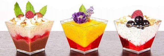 ORYGINALNE POJEMNIKI PUCHARKI KWADRATOWE DO DESERÓW 60ML ZŁOTY BROKAT 50szt zdjęcie 7