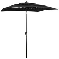Emaga 3-poziomowy parasol na aluminiowym słupku, czarny, 2x2 m