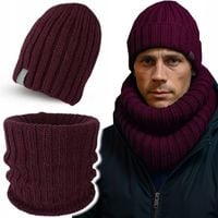 WEŁNIANY KOMPLET Męski CZAPKA + KOMIN ciepły zimowy 50% WEŁNA POLSKI