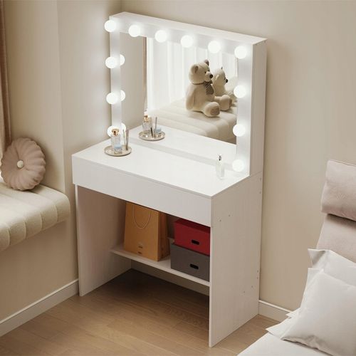 TOALETKA KOSMETYCZNA MAKIJAŻU WIZAŻU Z LUSTREM LED NOWOCZESNA LOFT GLAMOUR na Arena.pl