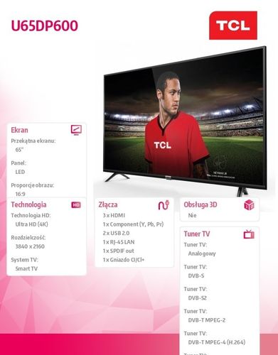 TCL Telewizor 4K 65  U65DP600 na Arena.pl