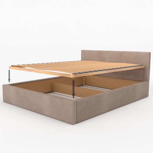 ŁÓŻKO TAPICEROWANE DO SYPIALNI 160x200 ŁÓŻKO PODWÓJNE Z POJEMNIKIEM BEŻOWE na Arena.pl