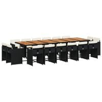 17-cz. zestaw mebli ogrodowych z poduszkami, czarny, rattan PE