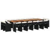 17-cz. zestaw mebli ogrodowych z poduszkami, czarny, rattan PE